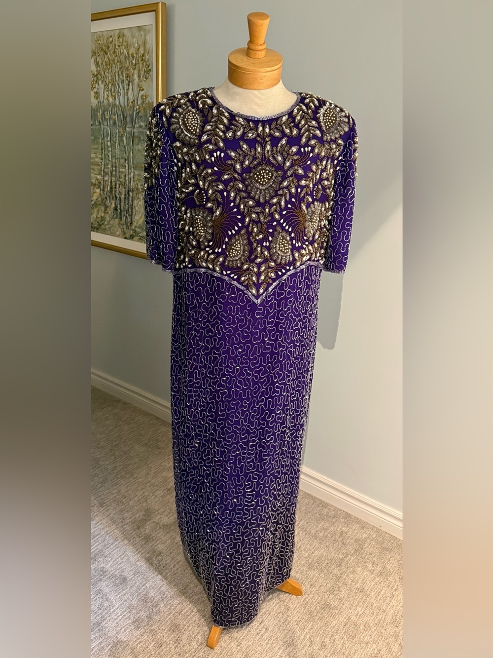 Laurence Kazar New York Purple Silk Beaded Gown – 3X